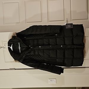 London Fog Long Black Winter Coat with Hood. Size XL NWT